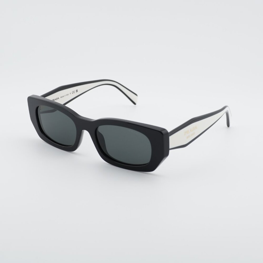 Prada PRB05S 09Q08Z Sunglasses Black Rectangle Frame, Dark Grey Lenses